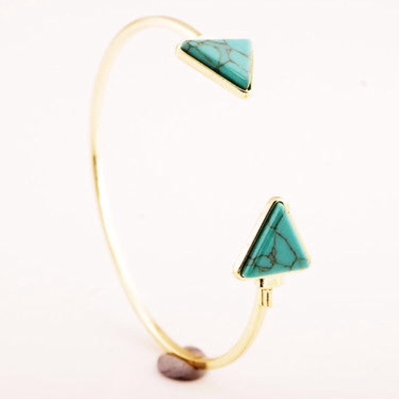 Turquoise/Gold Triangle Open Cuff Bracelet - Picture 2 of 4