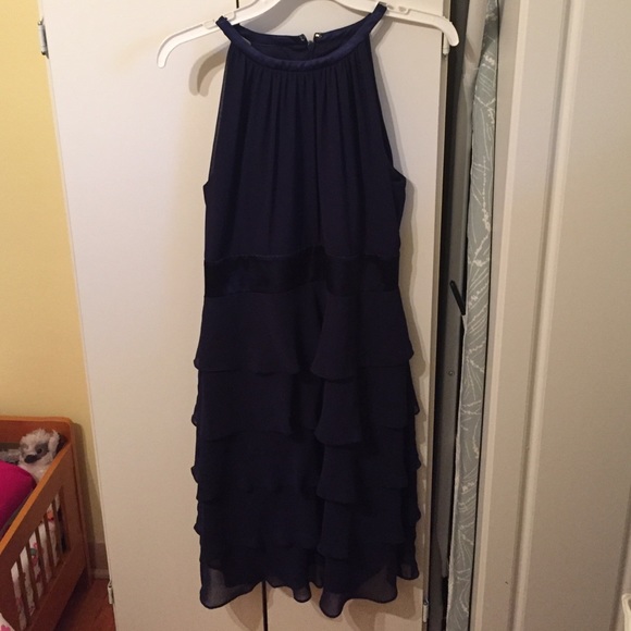 High neck navy blue dress