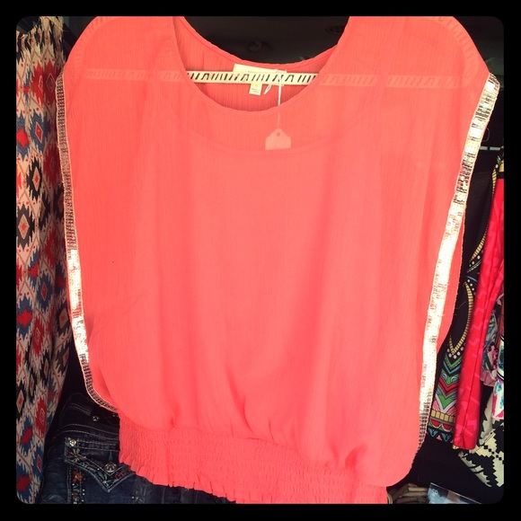 Coral layered sequin top