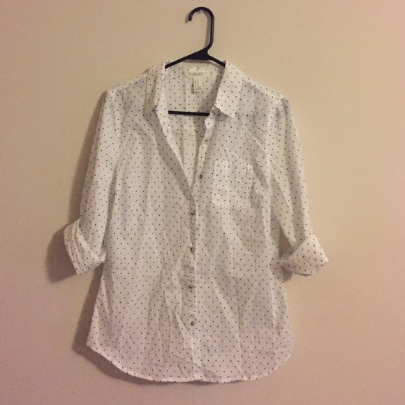 ON HOLD | Polka dotted (navy) white button down