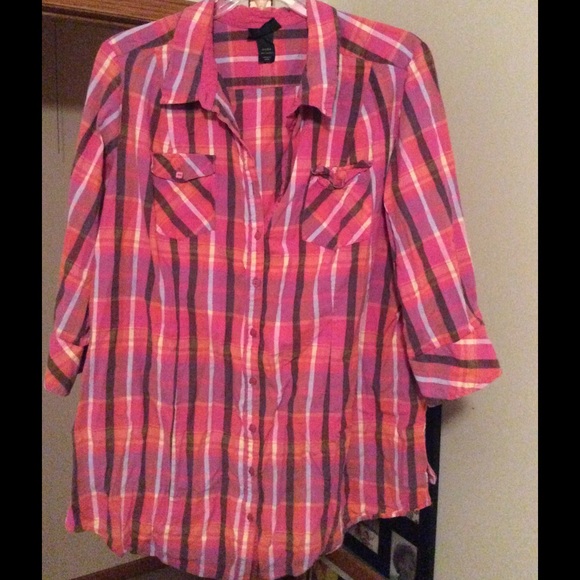 Plaid button down. Plus size