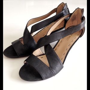 Nine West Black Ronton Leather Wedge Sandal