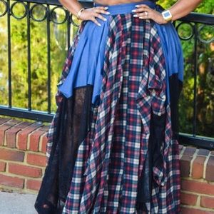 Denim Plaid Lace Maxi skirt - plus size 1x