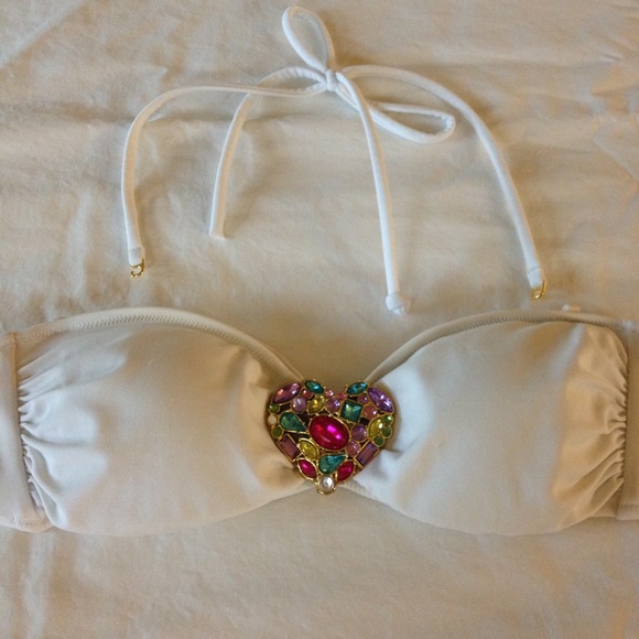 Rhinestone heart bandeau bikini top