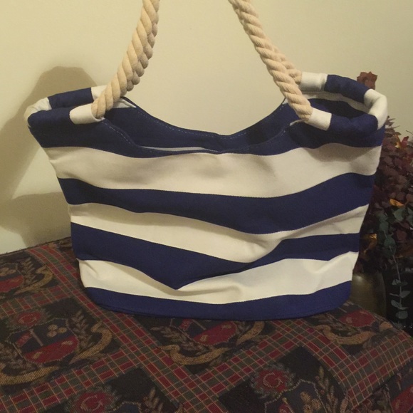 Navy and white tote with vinyl monogram