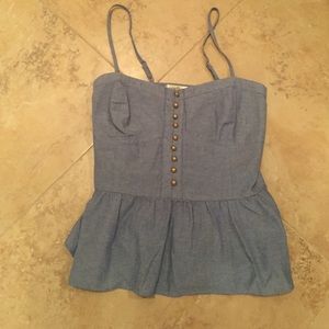 Chambray Peplum Gold Button top