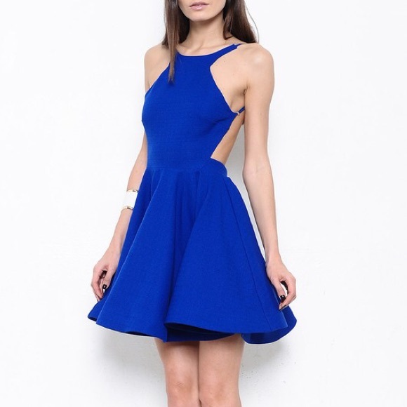 Backless Royal Blue Skater Dress - Picture 2 of 4