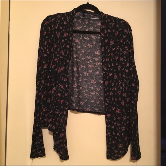 Rose Print Open Front Lightweight Cardigan