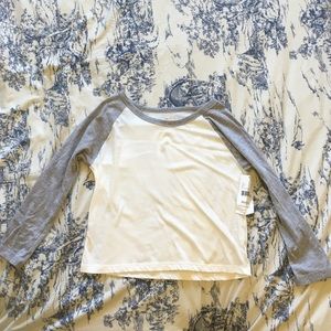 RVCA White and Grey Slightly Cropped Baseball Tee