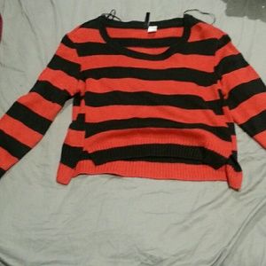 Red and black striped sweater crop top