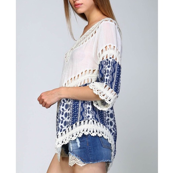 COMING SOON Printed Boho Crochet Tunic - Picture 3 of 4