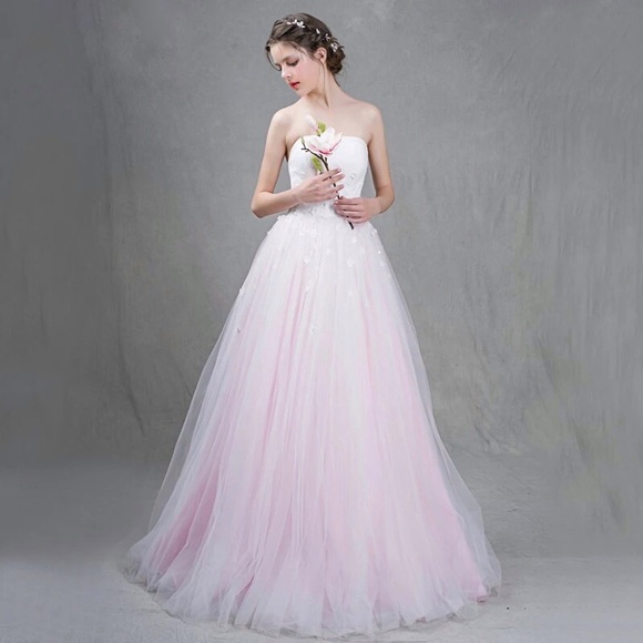 Strapless pink wedding dress
