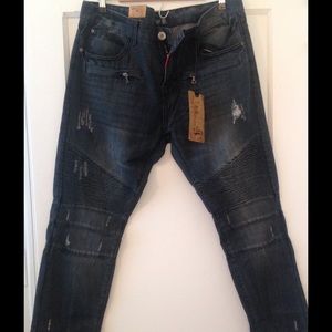 Med dark wash denim moto jeans! Mens size 36X33