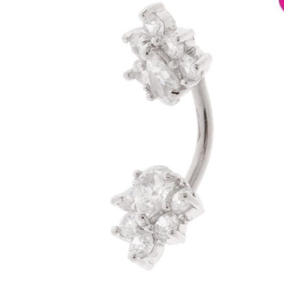 14G Sterling silver, crystal teardrop navel ring