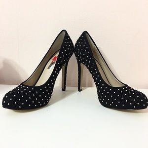 INC Black Suede Pumps with Gold Rhinestones