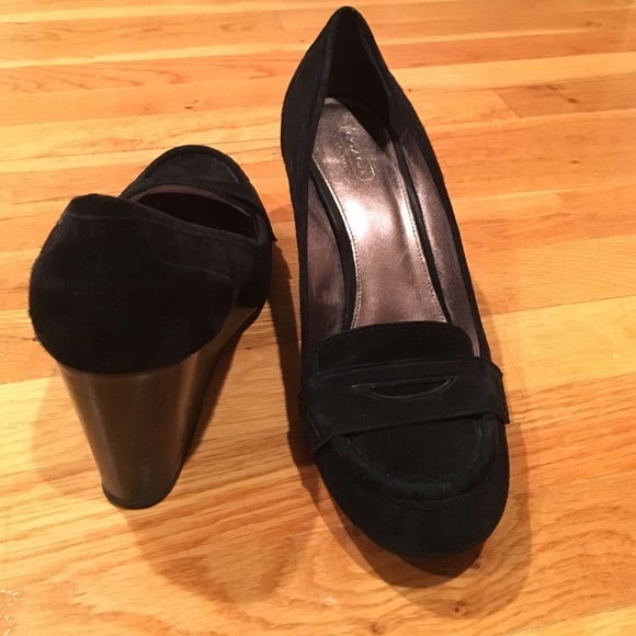 Coach black suede wedge shoe