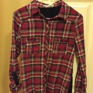Maurices black & red plaid button down top