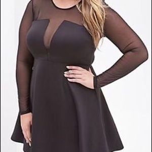 Black fit and flare with mesh sleeves