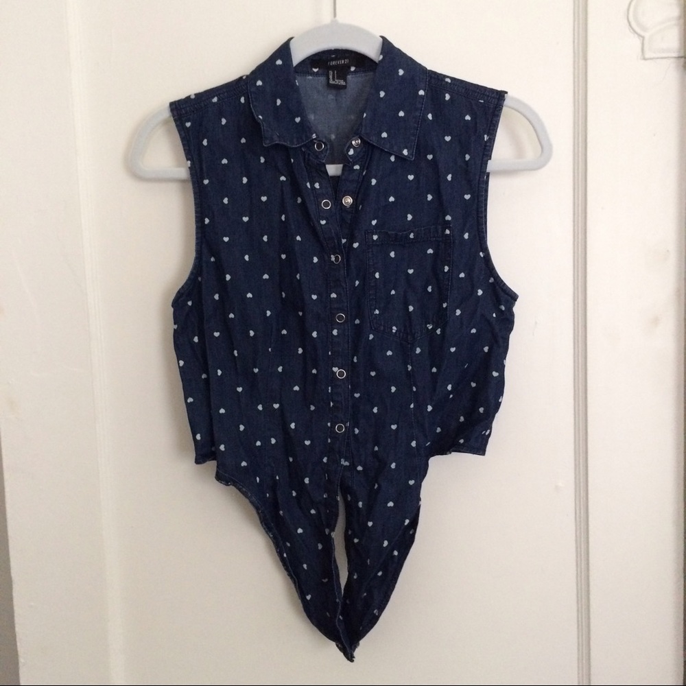 Heart printed denim crop top