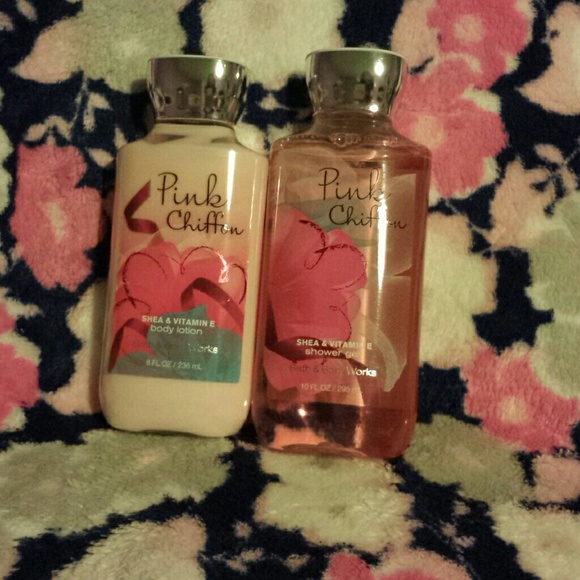 Pink chiffon body lotion and shower gel