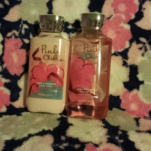 Pink chiffon body lotion and shower gel