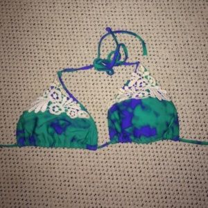 Blue and green tye dye bikini top