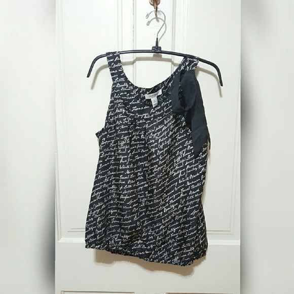 WHBM French Script Sleeveless Blouse Small