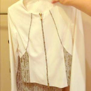 Cream & gold Calvin Klein jacket & midi skirt