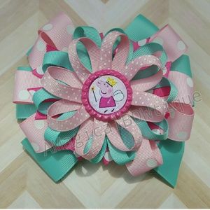 Peppa Pig Birthday Bow- Aqua.amd Pink Birthday Bow