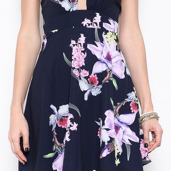 Tie Up Navy Floral Mini Dress - Picture 4 of 4