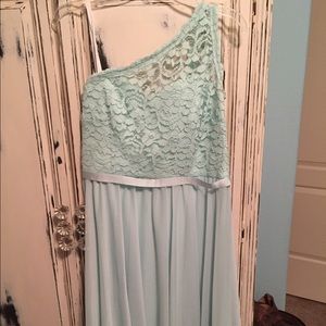 Mint one shoulder bridesmaid dress