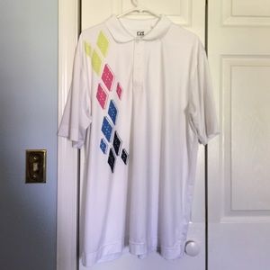 Cutter & buck men's drifit gold polo with argyle