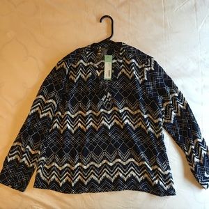 Navy and White V Neck Blouse - by Stitch Fix