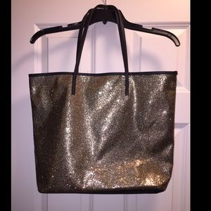 Macy's gold glitter tote bag