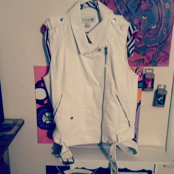 White Faux Leather Biker Vest