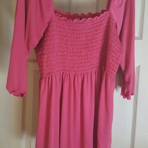 Pink spandex smocked blouse