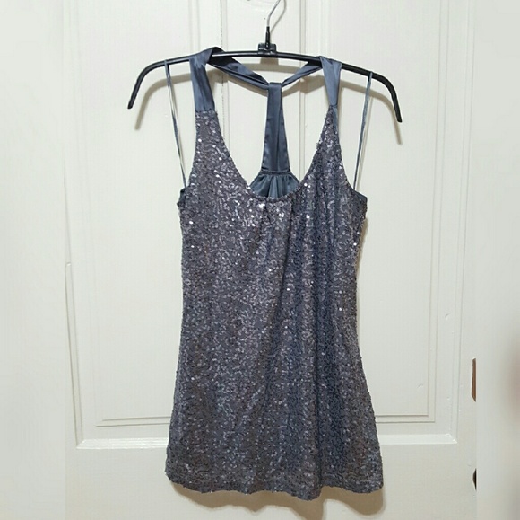 Express Gray Sequined Racerback Cami XS