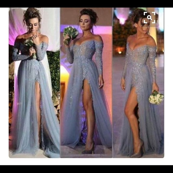Long Sleeve Off Shoulder Tulle Dress - PROM