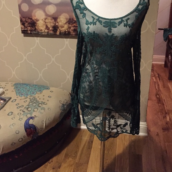 Gorgeous green lace long sleeve top - Picture 1 of 4