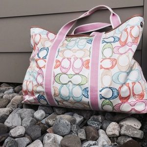 Large Colorful Coach Tote / Beach / Weekender Bag