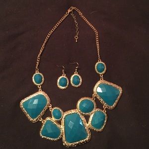 Blue and gold statement necklace.
