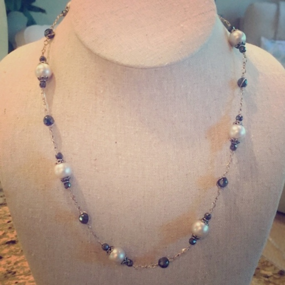 Timeless Silver Pearl and Hematite Necklace