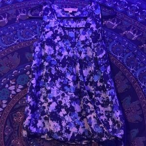 Blue floral sleeveless blouse