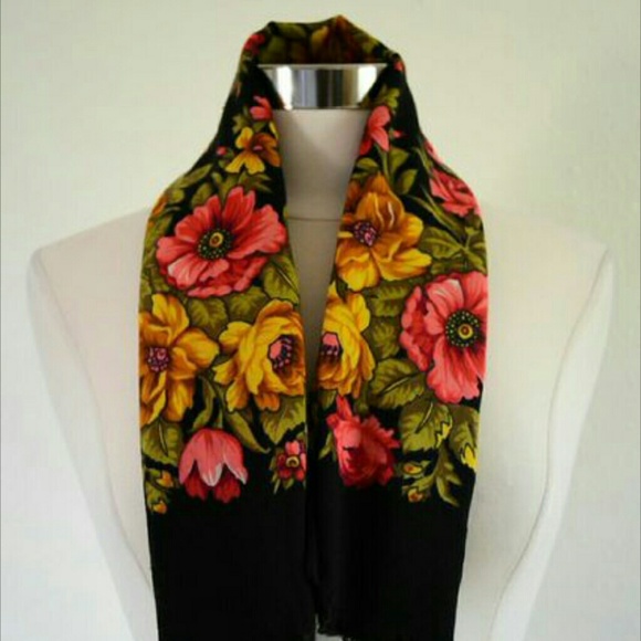 Black Floral Scarf