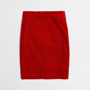 NWT J. Crew Pencil Skirt, Exploded Eyelet, Red
