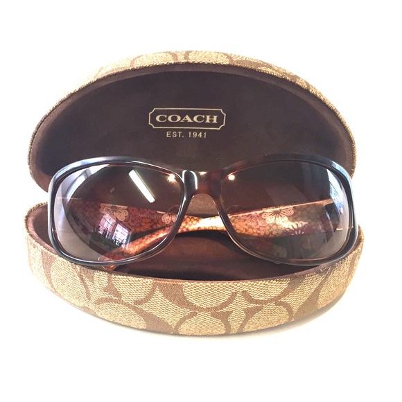 Tortoise Coach sunglasses with floral accents
