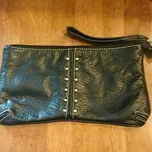 Black leather wristlet