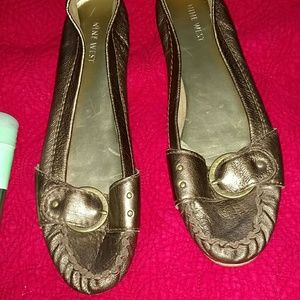 Bronze leather flats