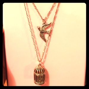 Antiqued silver necklace 14" layered chain