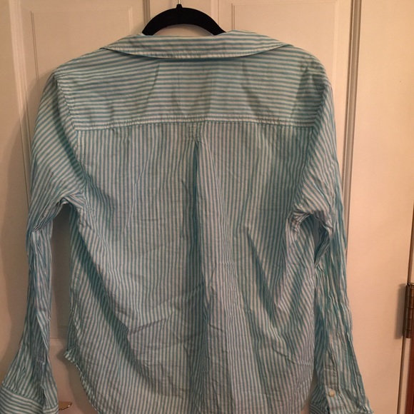 Blue and white stripe button down blouse. - Picture 3 of 4
